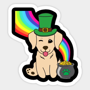 Funny golden retriever celebrates st patricks day Sticker